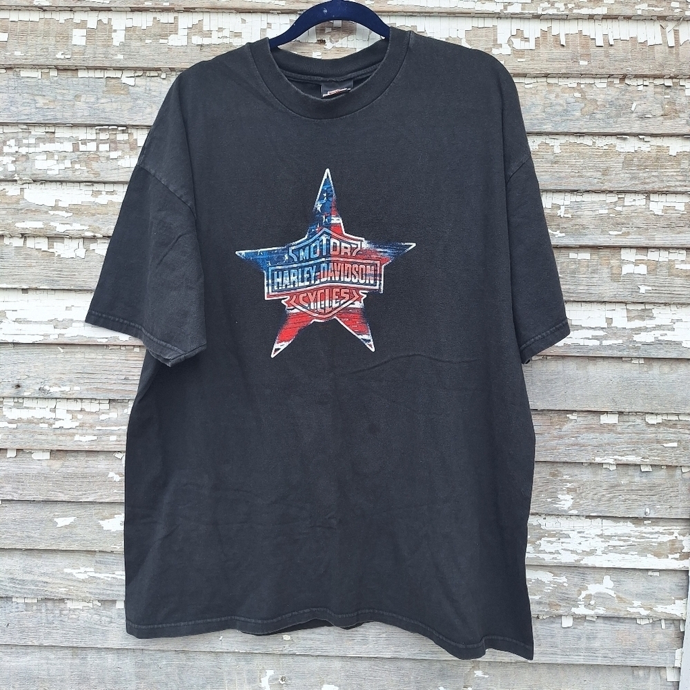 🌟 Harley-Davidson Black Short Sleeve Tee with Patriotic Star Size XXL